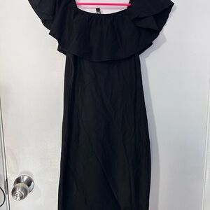 Chic Black Ruffle Midi Dress